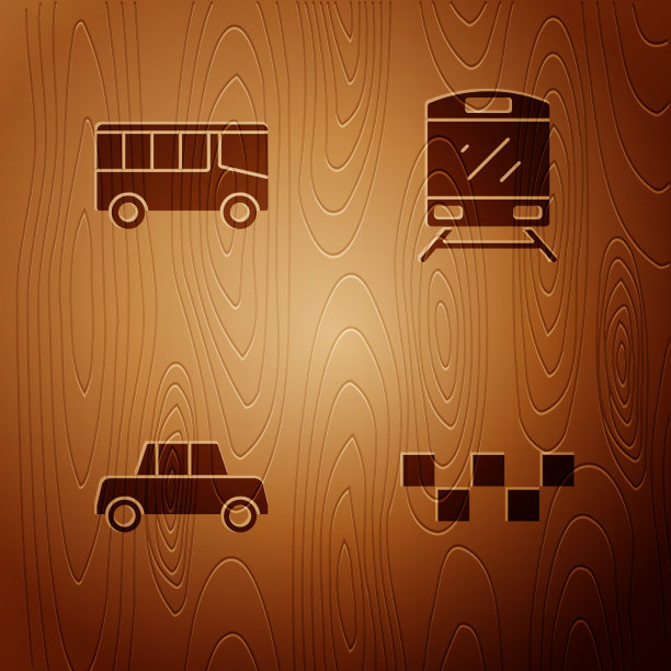 将出租车车顶、公交车车顶、火车车顶置于木架上图片下载