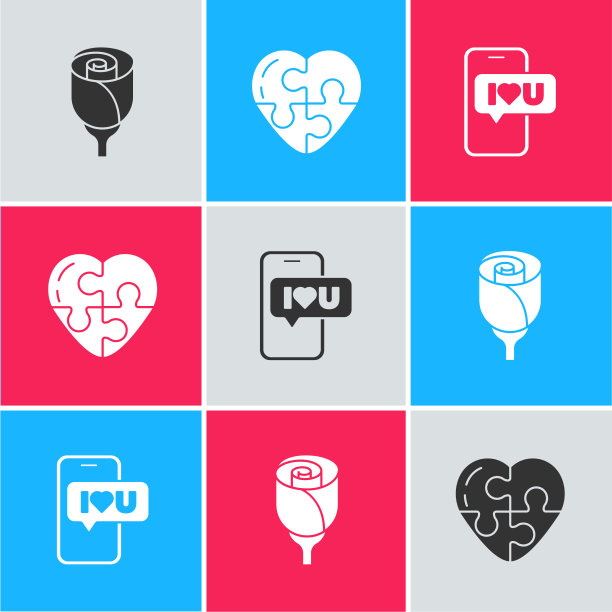 集花玫瑰心和移动与心的图标图片下载