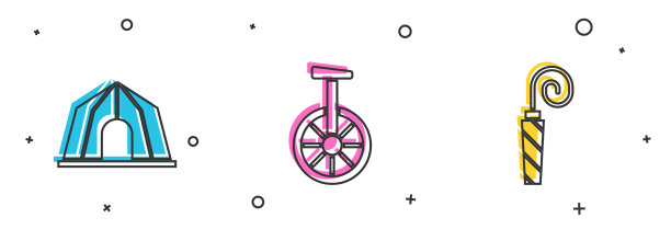 集马戏团帐篷独轮车或单轮自行车和图片下载