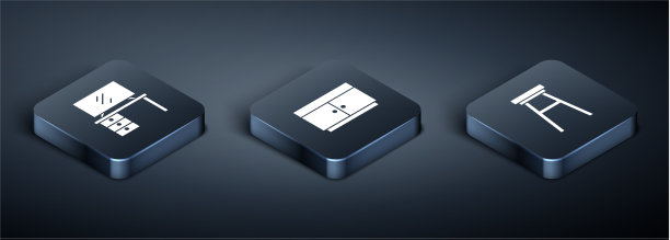 设置等距电视、台架、椅子和衣柜图片下载