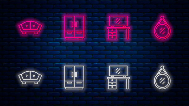 设置线衣柜，电视，桌子，沙发和镜子图片下载