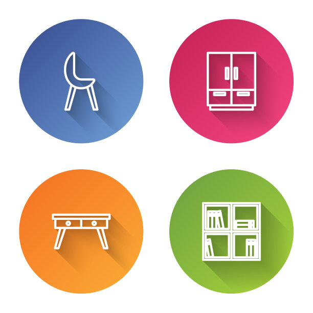 设置线条扶手椅、衣柜、办公桌和架子图片下载