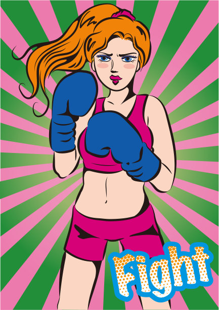 复古卡通流行艺术-女子拳击图片下载