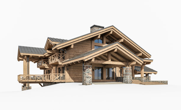 现代舒适小屋的3d渲染孤立在白色上图片下载