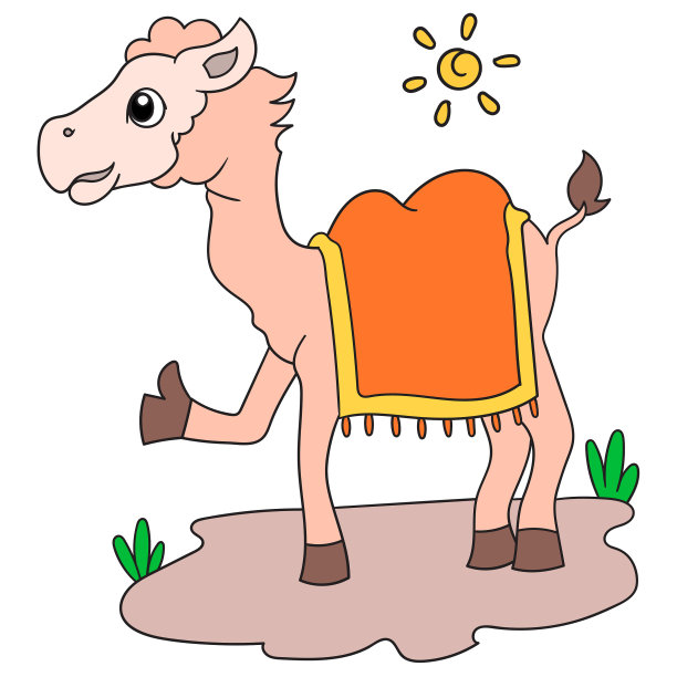 骆驼动物在炎热的白天独自涂鸦图标图片下载