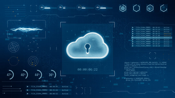 蓝色数字3D云计算标志，平视显示(HUD)背景和未来技术抽象背景图片下载