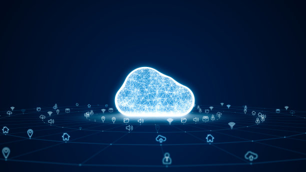 蓝色数字3D云标志与未来的技术图标和线连接与圆形的抽象背景概念图片下载