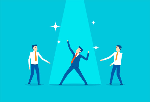 商人在聚光灯下举起拳头图片下载