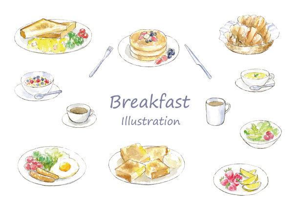 早餐手绘水彩插图集图片下载