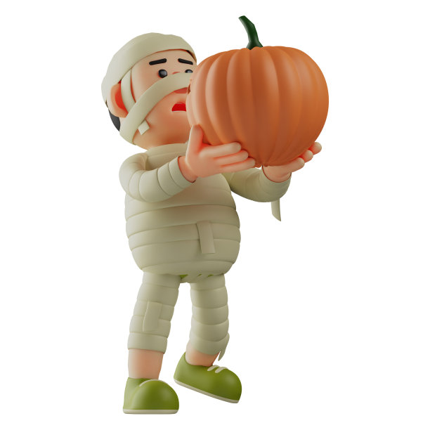 3D可爱的妈妈卡通插图有一个南瓜图片下载