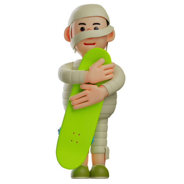3D可爱的妈妈3D卡通插图抱着一个绿色的滑板图片下载