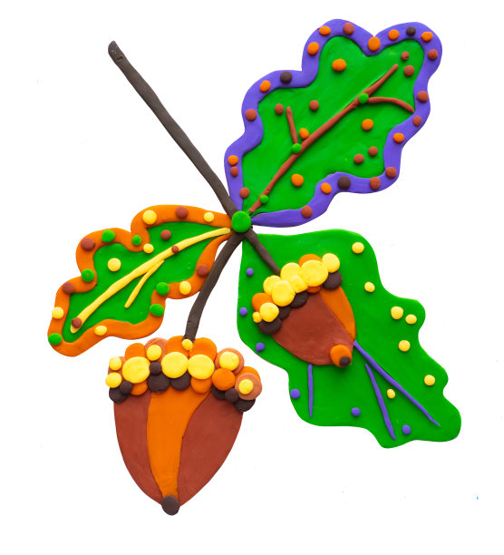 橡皮泥橡树秋季粘土手工插画照片图片下载