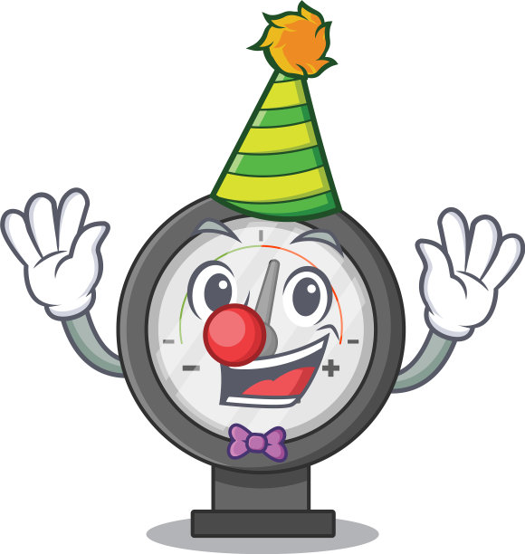 友好的小丑压力表吉祥物设计图片下载