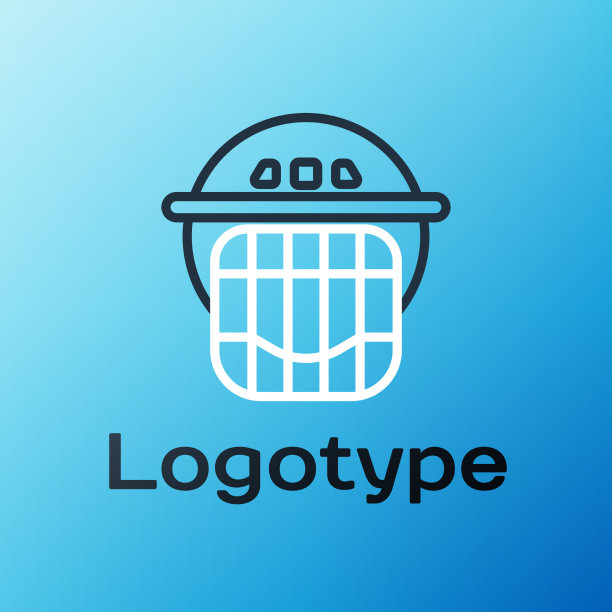 线曲棍球头盔图标孤立在蓝色图片下载