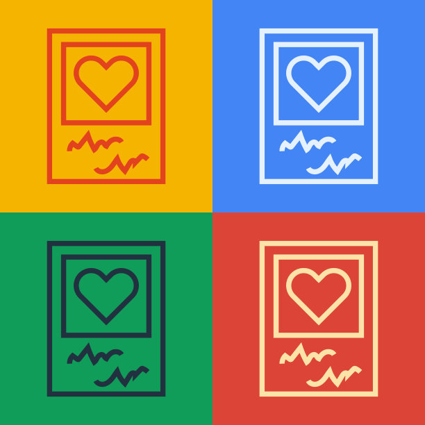 波普艺术线空白相框和心形图标图片下载