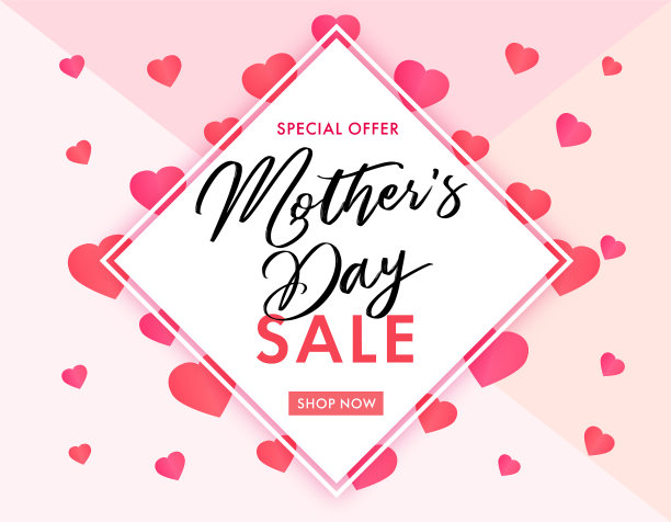 母亲节促销横幅粉红心图片下载