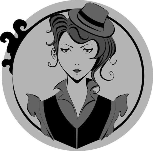 戴着帽子的单色复古女性图片下载