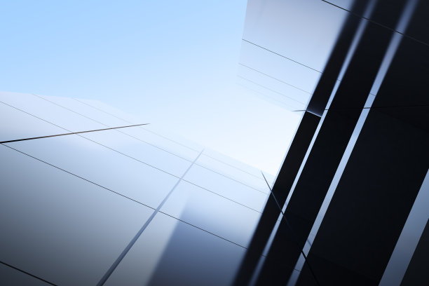 未来主义现代建筑的低角度视图，公司办公楼的摩天大楼，3D渲染。图片下载