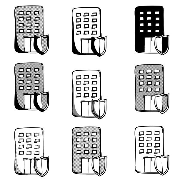 建筑与盾牌涂鸦图标草图图片下载