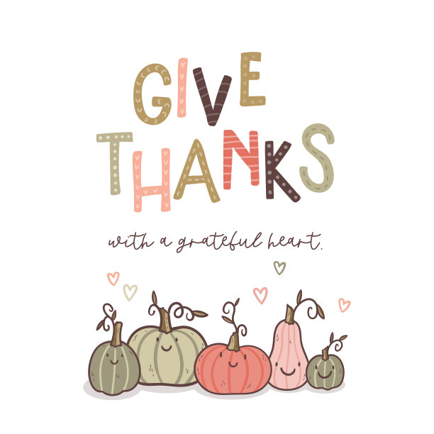 可爱的感恩节设计与有趣的信件和装饰，伟大的邀请，横幅，壁纸，封面图像-矢量设计图片下载