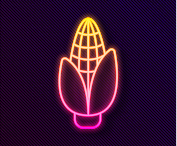发光的霓虹灯线玉米图标孤立在黑色图片下载