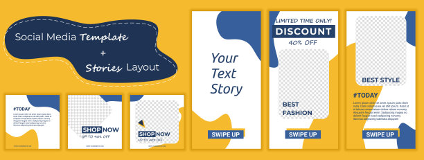 可编辑的最小正方形横幅模板集。色彩丰富的背景色与条纹线条形状。适合社交媒体和网络广告图片下载