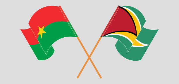 交叉并挥舞布基纳法索和圭亚那的旗帜图片下载