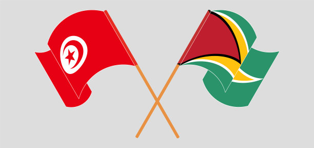 交叉并挥舞着突尼斯和圭亚那的旗帜图片下载