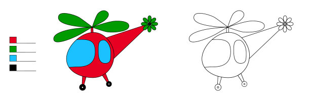 直升机涂色书的孩子与花图片下载