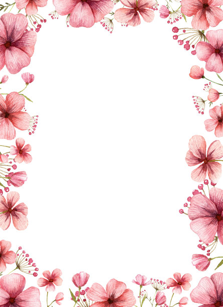 粉红色的花框架与复制空间在中间。贺卡设计信大小与花的边界。图片下载