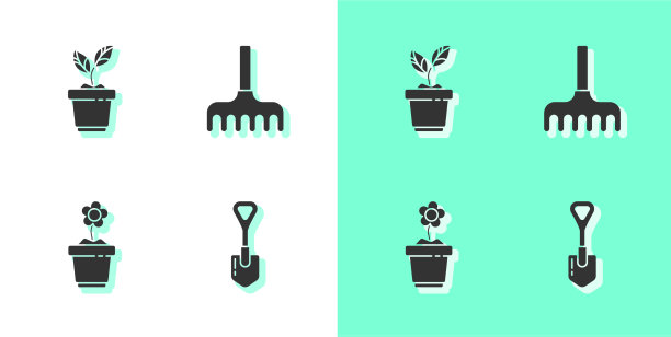 在盆花和花园耙中设置铲植物图片下载