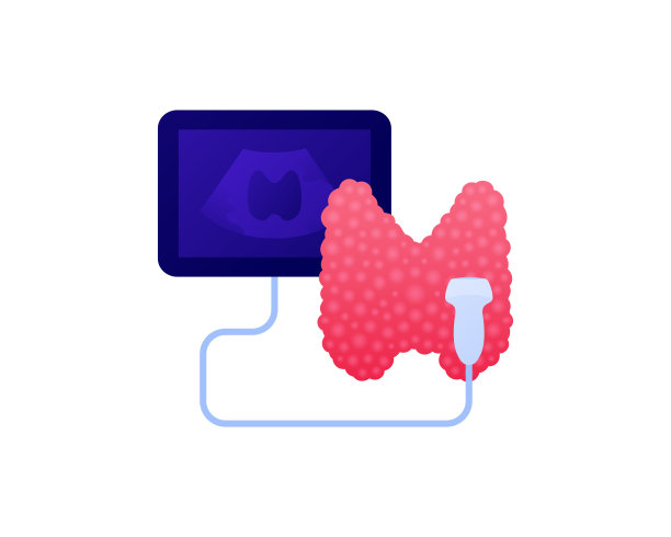 医学超声程序概念。矢量平面医疗保健插图。内分泌和甲状腺诊断的彩色图标符号。超声设备的象征。医疗保健设计。图片下载