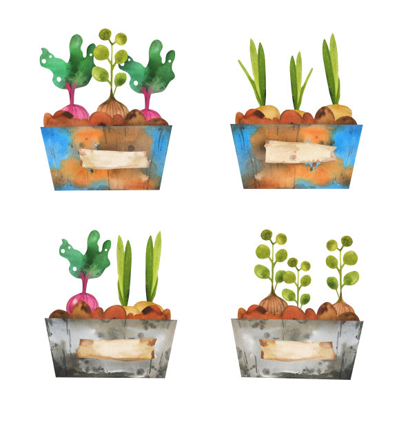 水彩手绘植物绿叶插图图片下载