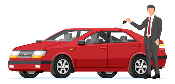 客车和拿着钥匙的商人图片下载