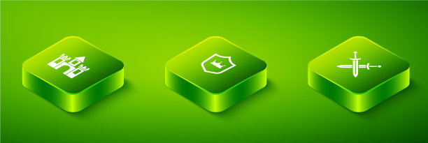 设置等距盾牌与王冠交叉中世纪图片下载