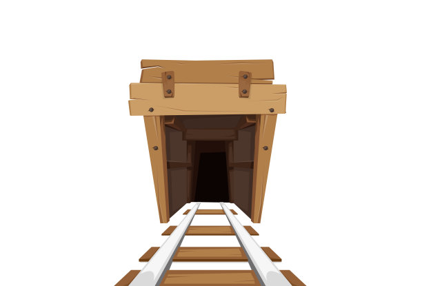 铁路矿井入口隧道在白色背景卡通风格。孤立的矢量插图图片下载