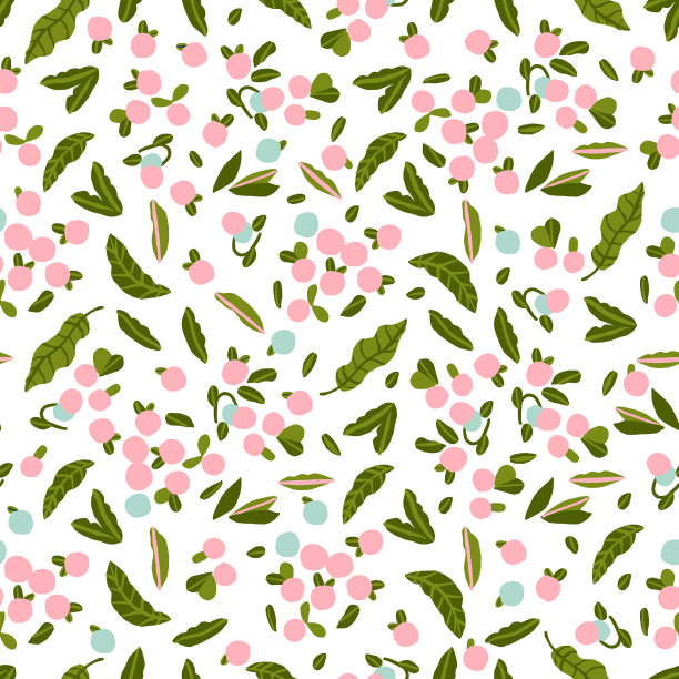 斯堪的纳维亚艺术可爱的蓝色浆果和树叶插图主题无缝重复图案数字文件艺术品家居装饰打印时尚织物纺织图片下载