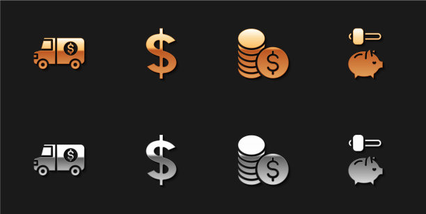 集装甲卡车美元符号硬币钱币图片下载