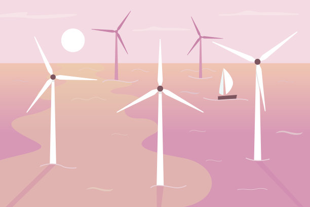 浮动风力涡轮机平面颜色矢量插图图片下载