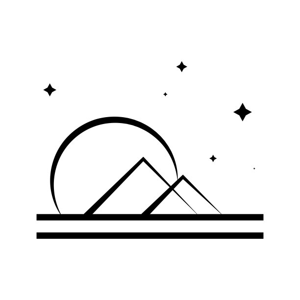 矢量标志上的一个抽象图像上的两座山在一个日落的背景。图片下载