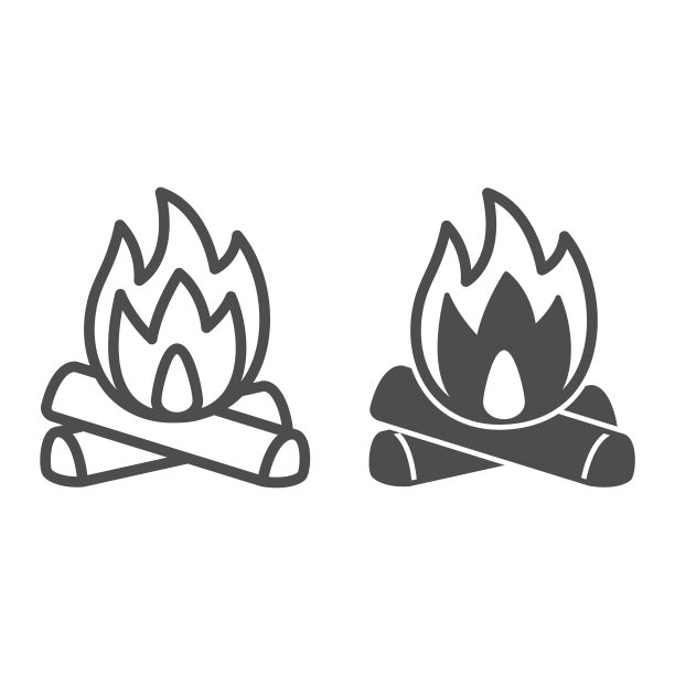 木柴和火线和固体图标，露营概念，庆祝篝火矢量标志上的白色背景，轮廓风格图标的移动概念和网页设计。矢量图形。图片下载
