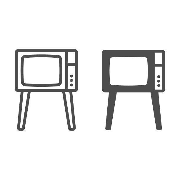 电视腿线和固体图标，显示器和电视概念，老式老式电视腿矢量标志上的白色背景，轮廓风格图标的移动概念和网页设计。矢量图形。图片下载