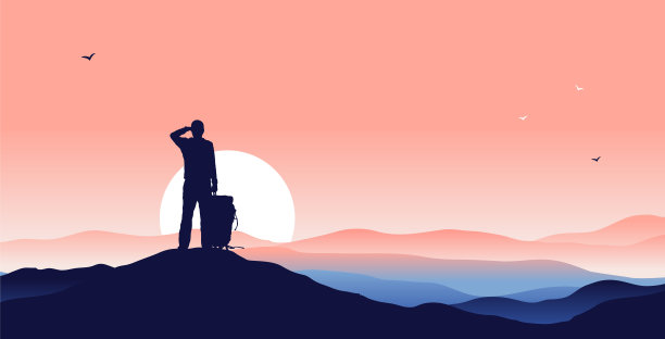 山顶上的背包客图片下载