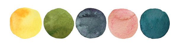 婚礼色调。水彩点集。手绘点在白色背景。圆的,圆。孤立。不同颜色的斑点。婚礼着装规范卡。文摘bachground图片下载