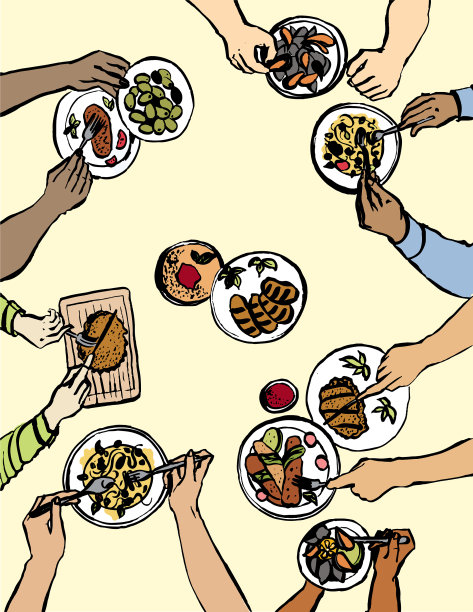 家人或朋友晚餐手绘图片下载