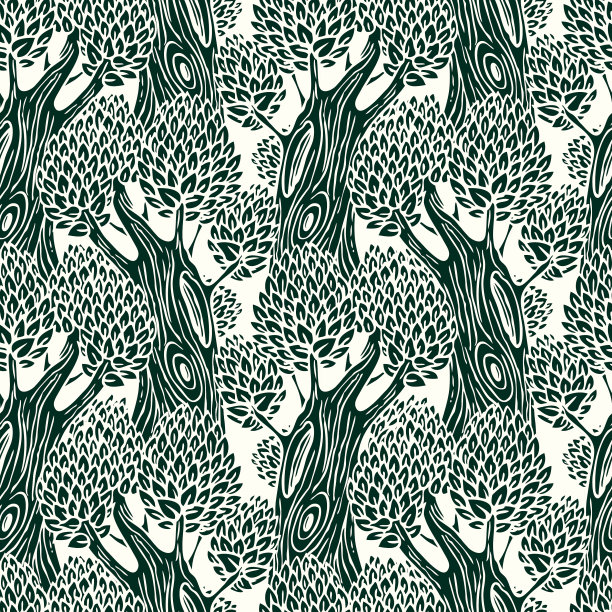 无缝模式与程式化的老落叶树图片下载