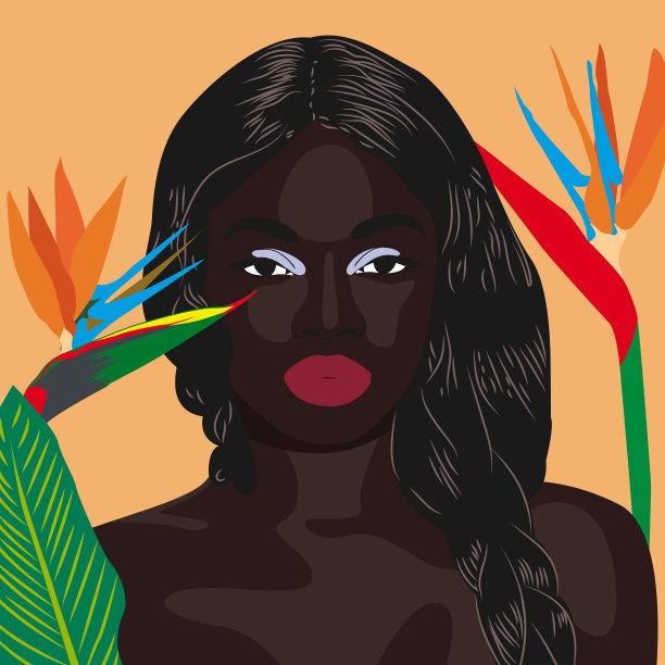 美丽的非洲女孩与鲜花图片下载