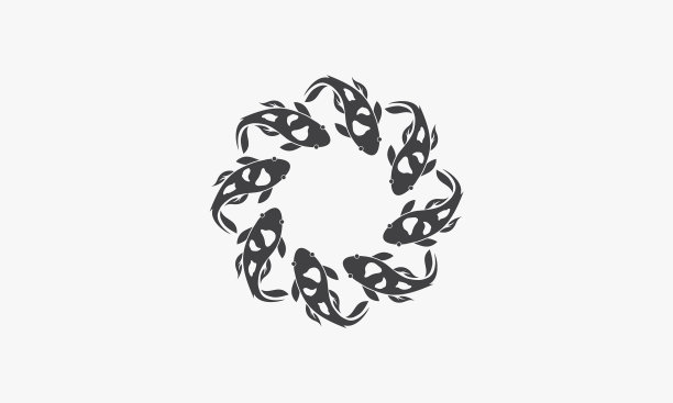 8条盘绕的锦鲤在白色的背景上图片下载