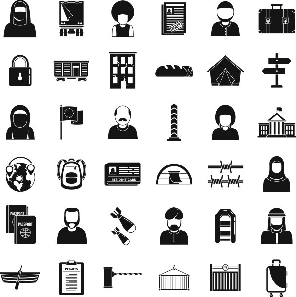 全球非法移民图标设置简单的风格图片下载