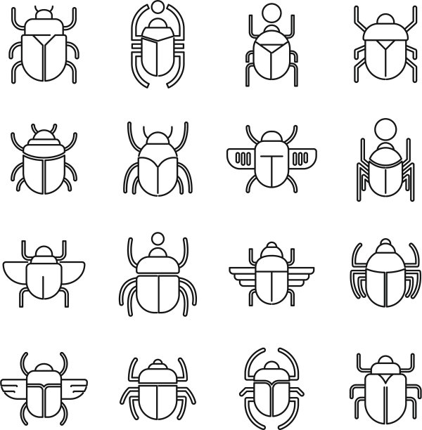 埃及圣甲虫图标设置轮廓风格图片下载